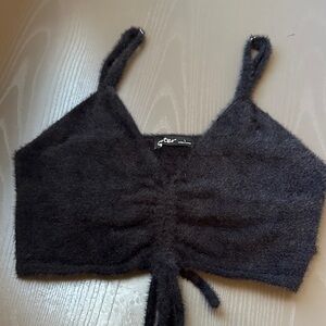 Black Fuzzy Crop Top